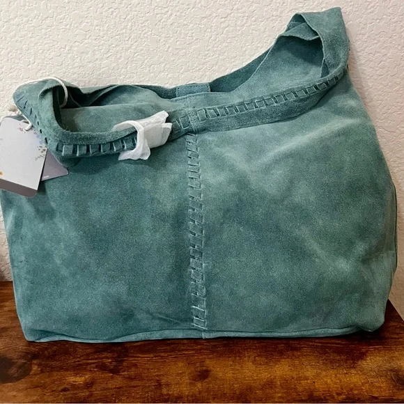 Haute Hippie Stone Teal Suede Hobo Bag - Picture 3 of 10